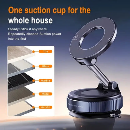 360° Rotating Magnetic Phone Holder, Foldable and Extendable, Suitable for iPhone 16/15/14/12, ABS Material, Not Waterproof, Multi-Scene Use in Shower/Gym/Smooth Surfaces, One Piece, Black, Equipped with Back Magnet Ring upscaleclicks