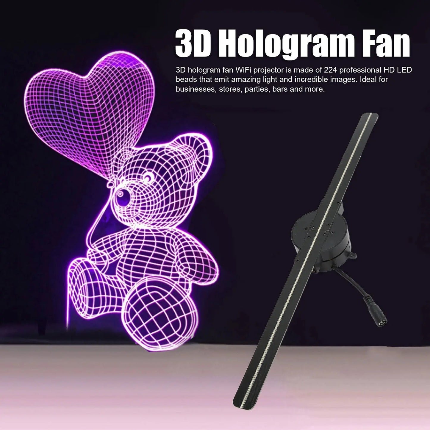 3D Hologram Fan 16.5in 2000x224 WiFi 3D Projector with 224 LED Light Beads for Business Store Advertising upscaleclicks
