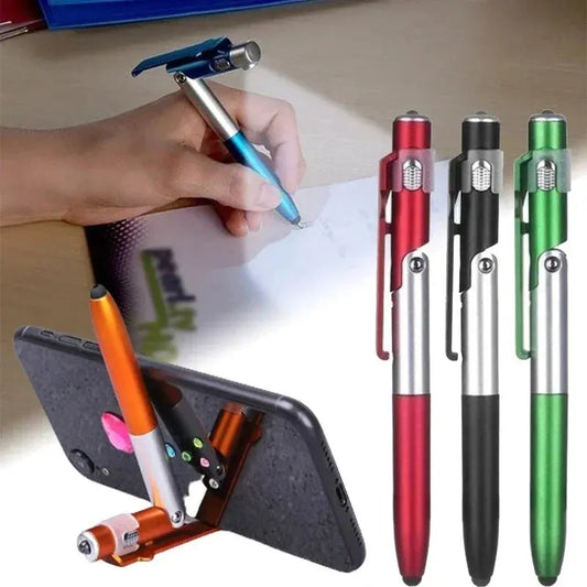 4 In 1 Multifunction Ballpoint Pen with LED Light Fold Phone Holder Night Read Writing Pencil Office School Student Stationery upscaleclicks