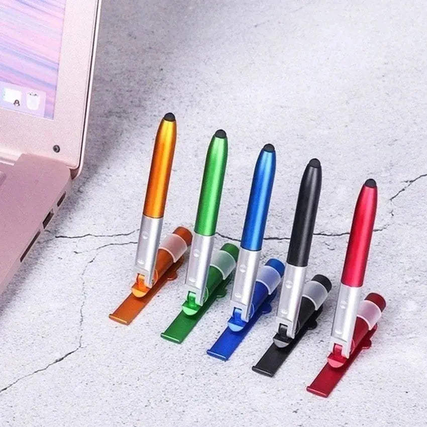 4 In 1 Multifunction Ballpoint Pen with LED Light Fold Phone Holder Night Read Writing Pencil Office School Student Stationery upscaleclicks