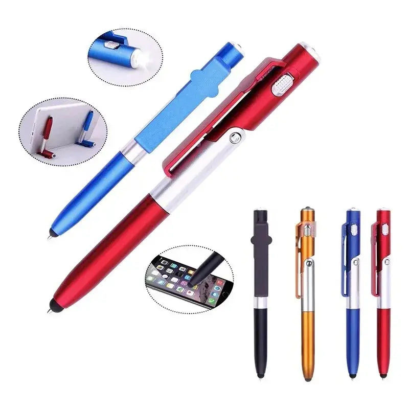 4 In 1 Multifunction Ballpoint Pen with LED Light Fold Phone Holder Night Read Writing Pencil Office School Student Stationery upscaleclicks