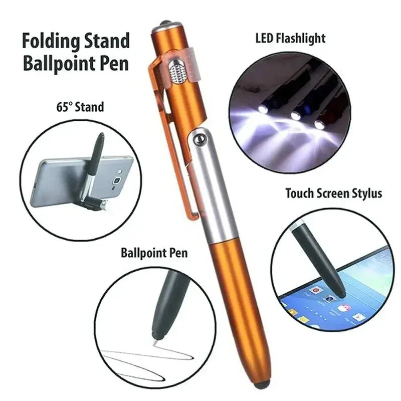 4 In 1 Multifunction Ballpoint Pen with LED Light Fold Phone Holder Night Read Writing Pencil Office School Student Stationery upscaleclicks
