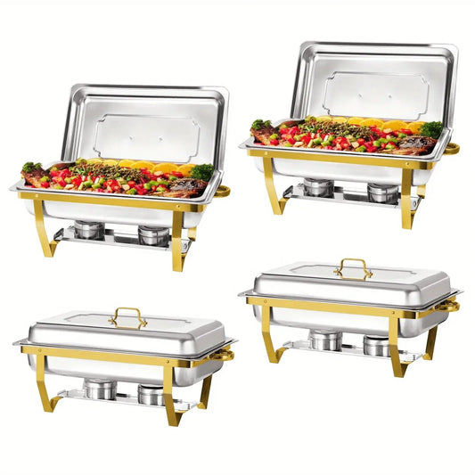 4 Pack 8QT Chafing Dish Buffet Set Stainless Steel Food Warmer Chafer Complete  Chafing Fuel Holder for Party Catering, upscaleclicks