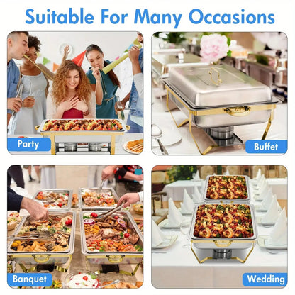 4 Pack 8QT Chafing Dish Buffet Set Stainless Steel Food Warmer Chafer Complete  Chafing Fuel Holder for Party Catering, upscaleclicks