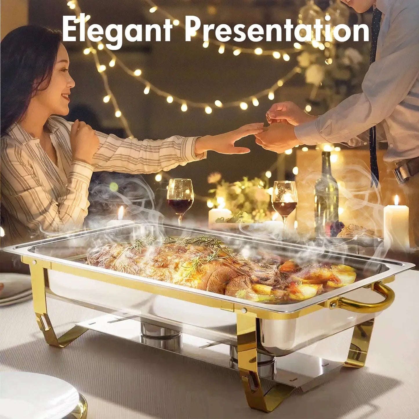 4 Pack 8QT Chafing Dish Buffet Set Stainless Steel Food Warmer Chafer Complete  Chafing Fuel Holder for Party Catering, upscaleclicks