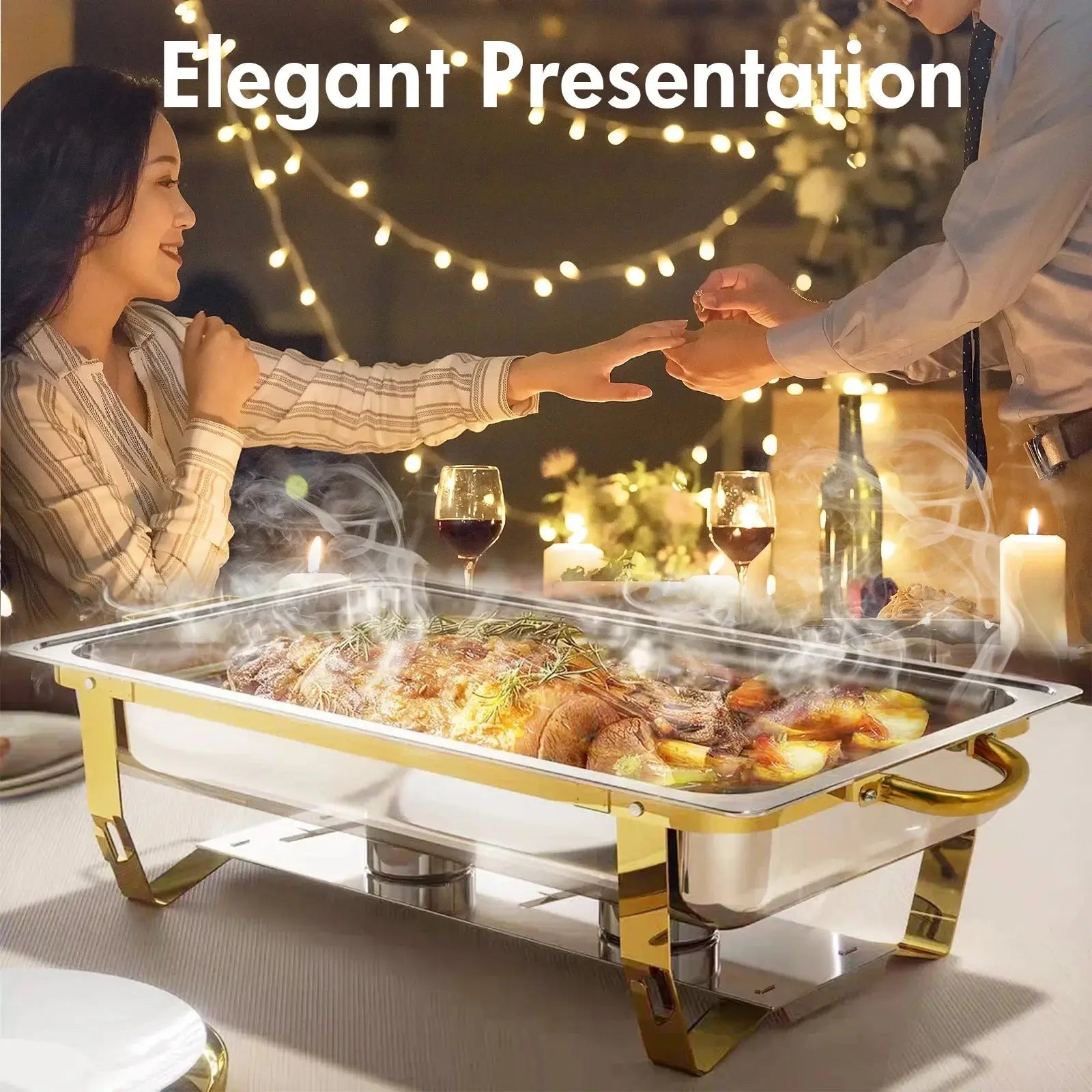 4 Pack 8QT Chafing Dish Buffet Set Stainless Steel Food Warmer Chafer Complete  Chafing Fuel Holder for Party Catering, upscaleclicks