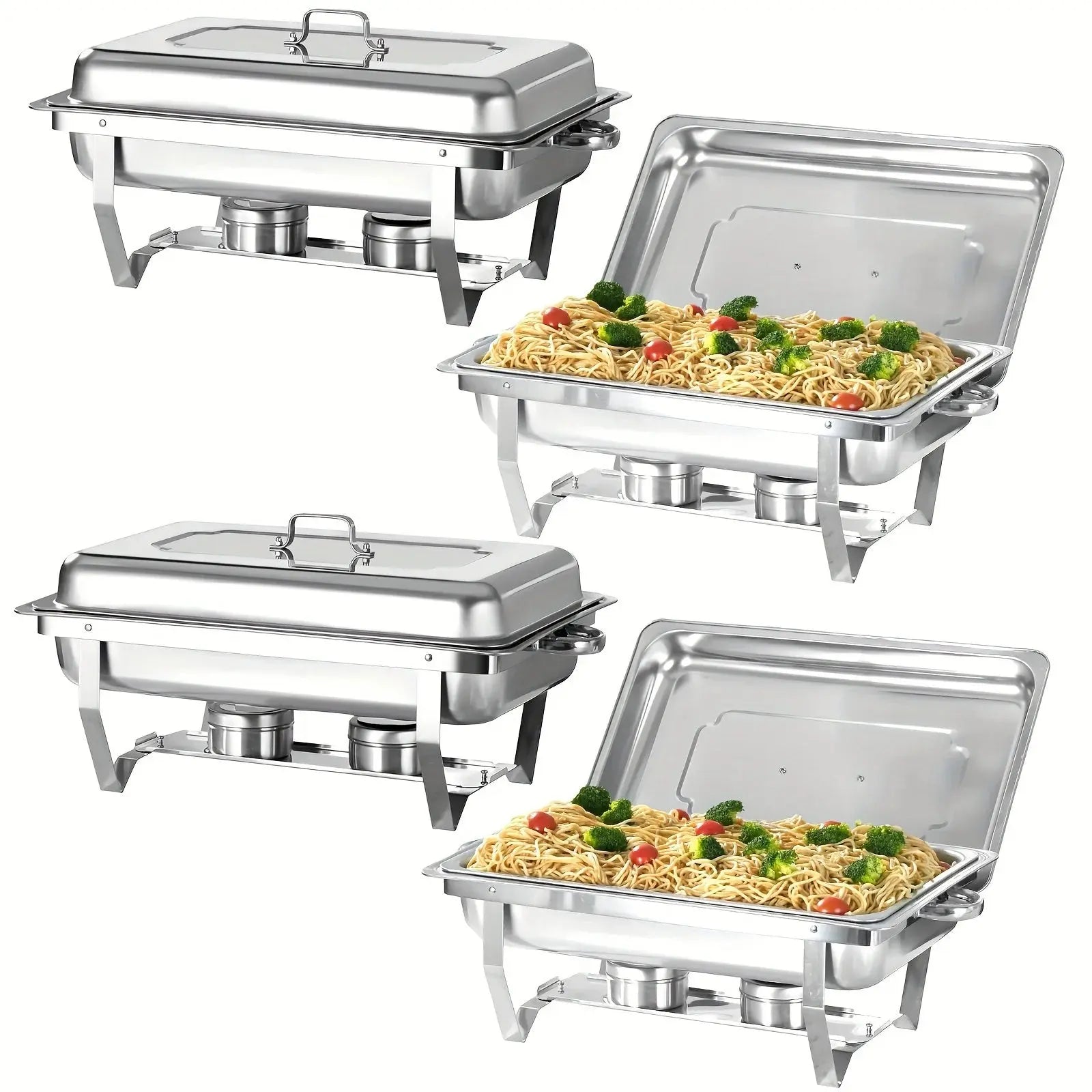 4 Pack 8QT Chafing Dish Buffet Set Stainless Steel Food Warmer Chafer Complete  Chafing Fuel Holder for Party Catering, upscaleclicks