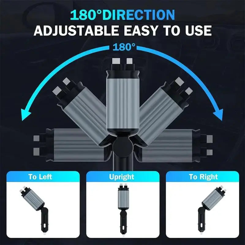 4 in 1 Car Charger with Starry Sky SpotlightRetractable Car Charger with Charging Cable & 2Charging Ports, Universal Car Charger upscaleclicks