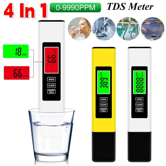 4 in 1 TDS Meter Digital Water PH Meter 0-9990PPM High Precision Digital Water Quality Tester Aquarium Swimming Pool PH Tester upscaleclicks