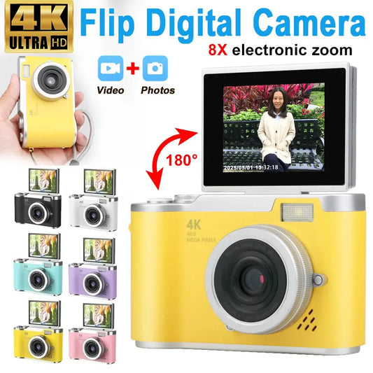 4K CCD 8X Digital Zoom Digital Camera for Student 48MP Compact Digital Photography Camera 180 Flip Screen Selfile Camera upscaleclicks