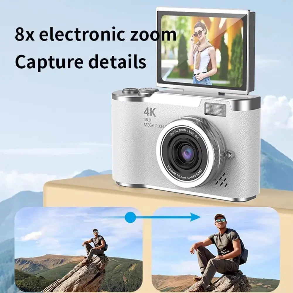 4K CCD 8X Digital Zoom Digital Camera for Student 48MP Compact Digital Photography Camera 180 Flip Screen Selfile Camera upscaleclicks