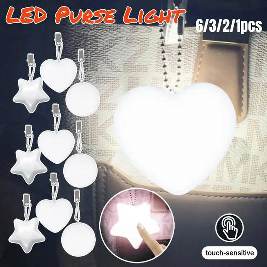 6-1PCS Purse Heart LED Light Automatic Motion Activated Handbag Lamp for Women Bah Purse Charm Purse Heart Keychain Light upscaleclicks