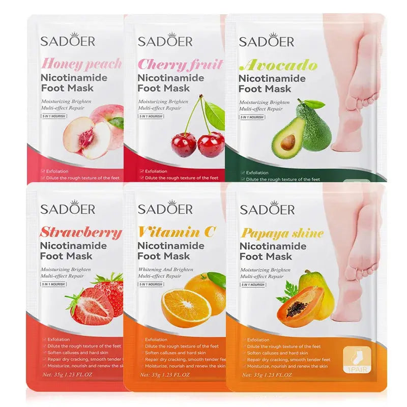 6 Pairs SADOER Fruits Foot Mask Moisturizing Foot Peeling Mask Exfoliating For Feet Spa Pedicure Exfoliant Feet Skin Care upscaleclicks