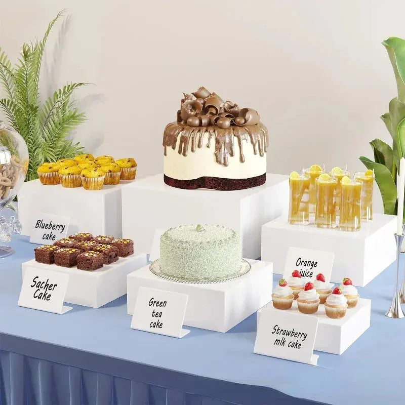 6Pcs Acrylic Buffet Riser Cake Dessert Display Stands Stackable Desktop Food Stand Party Buffet Decorating Box Transparent White upscaleclicks