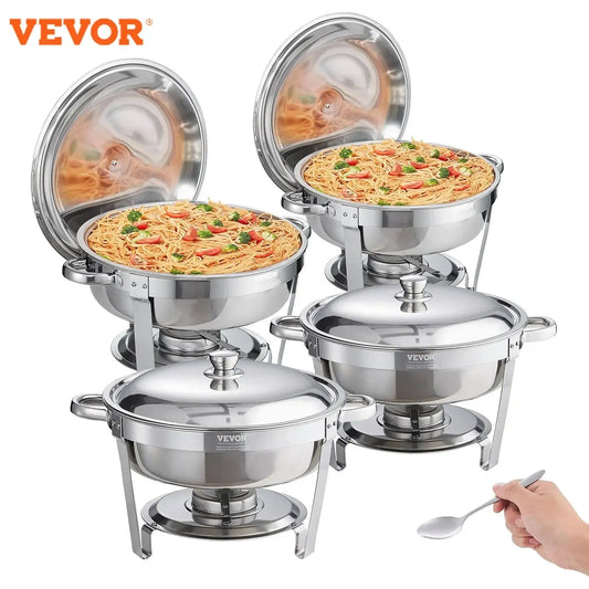 6QT 2/4Pack Round Chafing Dish Set Stainless Steel Buffet Chafer with Full Size Pan Glass Lid  Fuel Holder Catering Warmer upscaleclicks