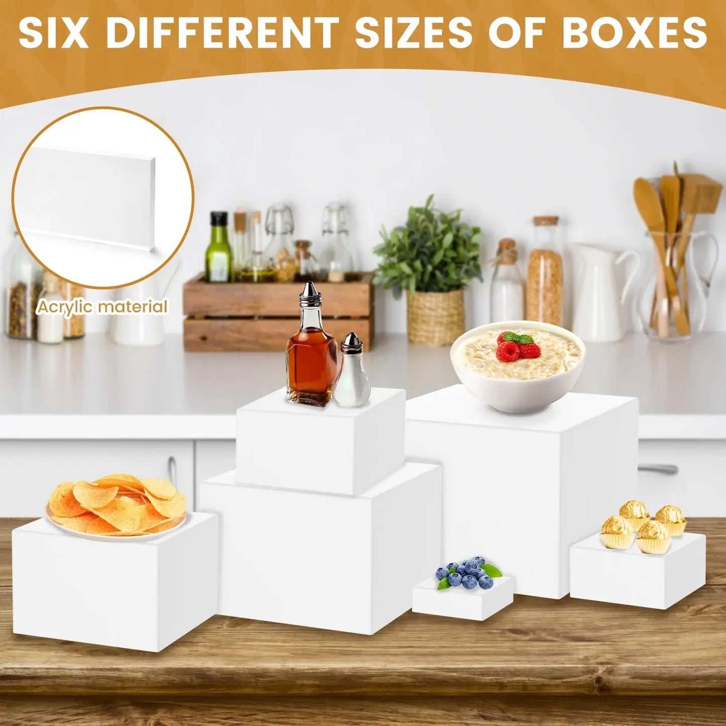 6pcs Acrylic Buffet Riser Food Display Stands Stackable Table Dessert Cake Party Buffet Display Decorating Box 6 Different Sizes upscaleclicks