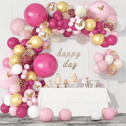 98pcs Pink Balloon Kit with 12 3D Butterflies | Baby Shower, Birthday & Wedding Decor - Metallic Accents for Gender Reveal upscaleclicks