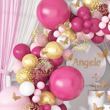 98pcs Pink Balloon Kit with 12 3D Butterflies | Baby Shower, Birthday & Wedding Decor - Metallic Accents for Gender Reveal upscaleclicks