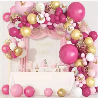 98pcs Pink Balloon Kit with 12 3D Butterflies | Baby Shower, Birthday & Wedding Decor - Metallic Accents for Gender Reveal upscaleclicks