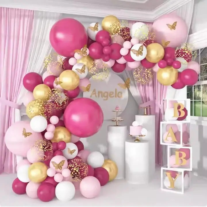 98pcs Pink Balloon Kit with 12 3D Butterflies | Baby Shower, Birthday & Wedding Decor - Metallic Accents for Gender Reveal upscaleclicks