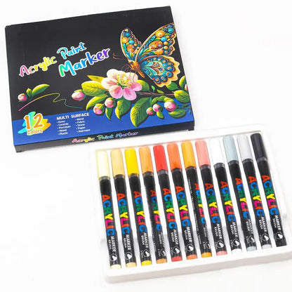 Acrylic Brush Marker Pen,1Set Waterproof Acrylic Pen with Soft Brush Nib, Art Paint Marker Pens Set for Glass Stone Wood Plastic Paper