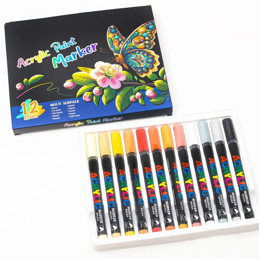 Acrylic Brush Marker Pen,1Set Waterproof Acrylic Pen with Soft Brush Nib, Art Paint Marker Pens Set for Glass Stone Wood Plastic Paper