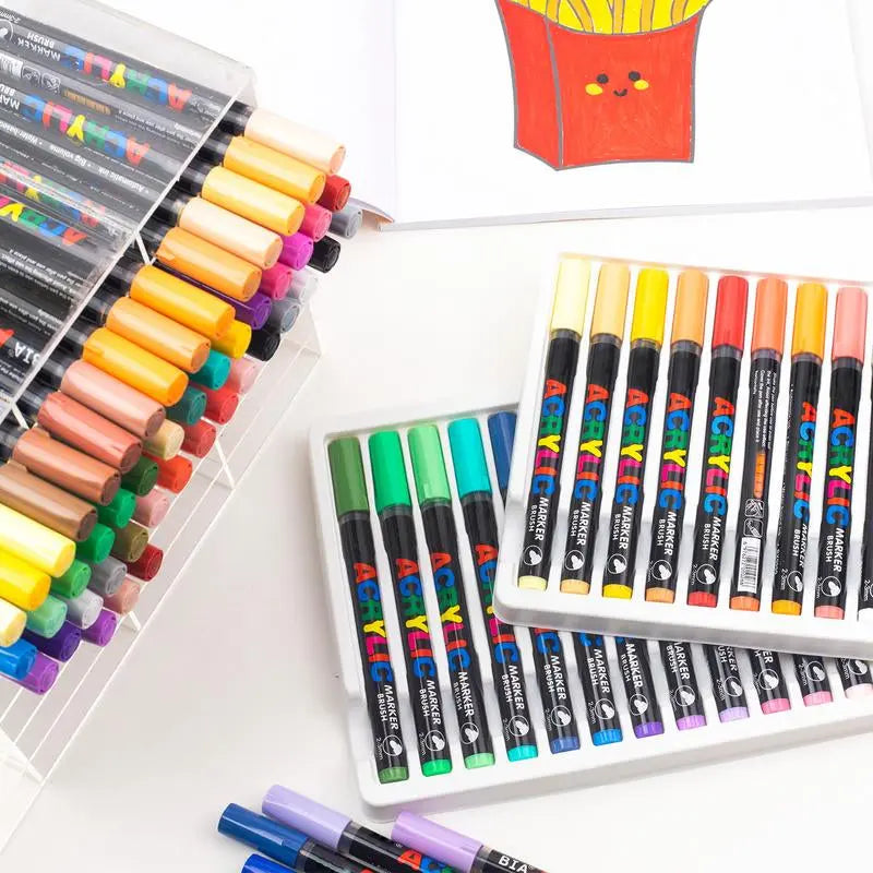 Acrylic Brush Marker Pen,1Set Waterproof Acrylic Pen with Soft Brush Nib, Art Paint Marker Pens Set for Glass Stone Wood Plastic Paper