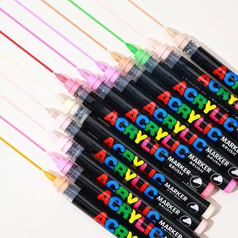 Acrylic Brush Marker Pen,1Set Waterproof Acrylic Pen with Soft Brush Nib, Art Paint Marker Pens Set for Glass Stone Wood Plastic Paper
