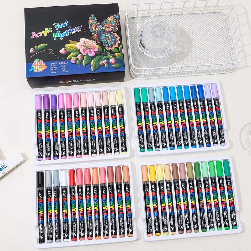 Acrylic Brush Marker Pen,1Set Waterproof Acrylic Pen with Soft Brush Nib, Art Paint Marker Pens Set for Glass Stone Wood Plastic Paper