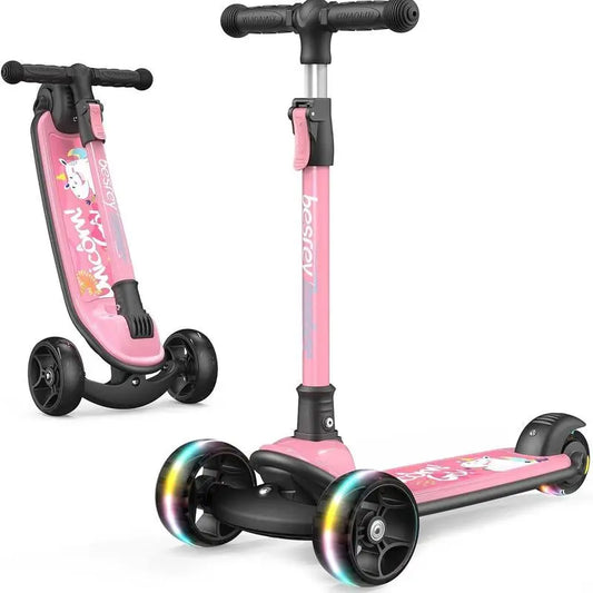 Besrey Scooter for Kid for 3-13 Years Old Adjustable Folding Kids Scooter with LED Lights Extra Wide Deck Suitable for Outdoor Toys Doona
