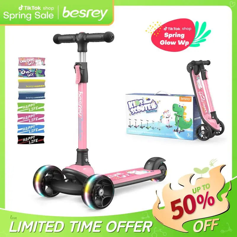 Besrey Scooter for Kid for 3-13 Years Old Adjustable Folding Kids Scooter with LED Lights Extra Wide Deck Suitable for Outdoor Toys Doona