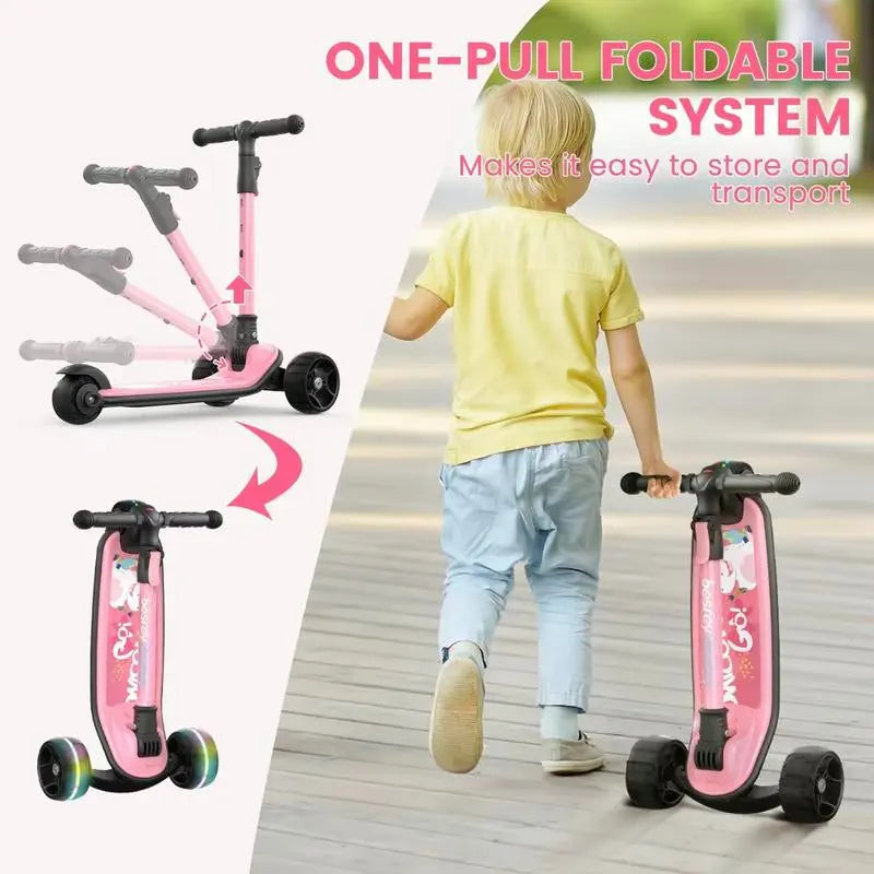 Besrey Scooter for Kid for 3-13 Years Old Adjustable Folding Kids Scooter with LED Lights Extra Wide Deck Suitable for Outdoor Toys Doona