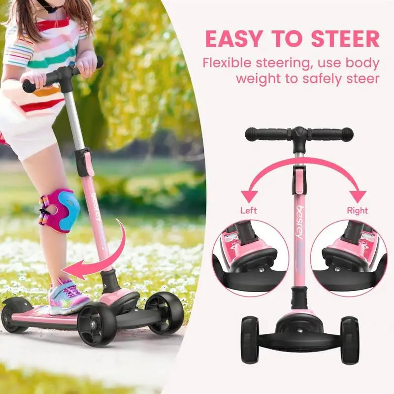 Besrey Scooter for Kid for 3-13 Years Old Adjustable Folding Kids Scooter with LED Lights Extra Wide Deck Suitable for Outdoor Toys Doona