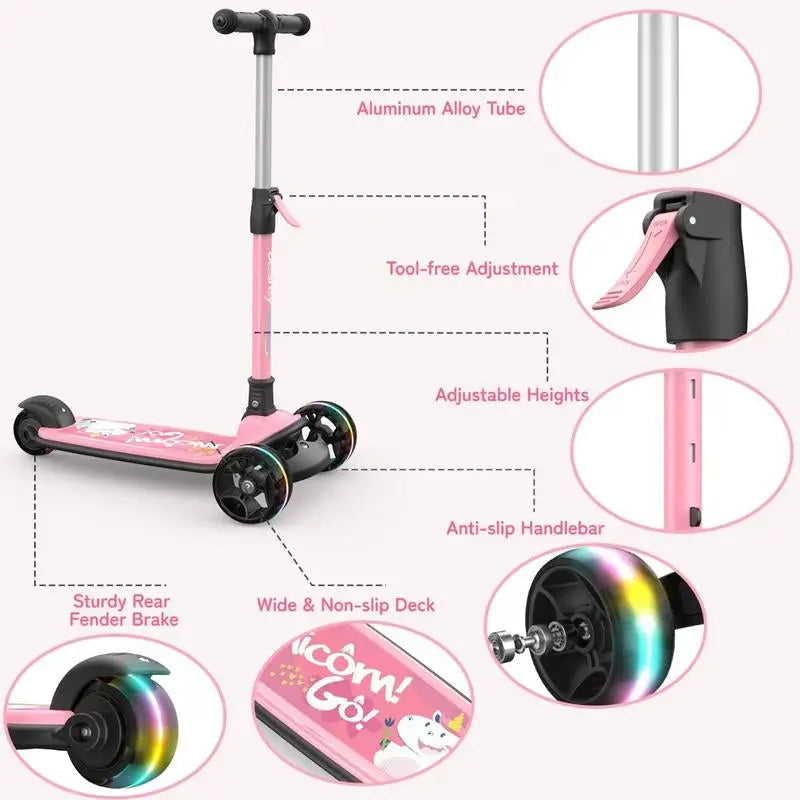 Besrey Scooter for Kid for 3-13 Years Old Adjustable Folding Kids Scooter with LED Lights Extra Wide Deck Suitable for Outdoor Toys Doona