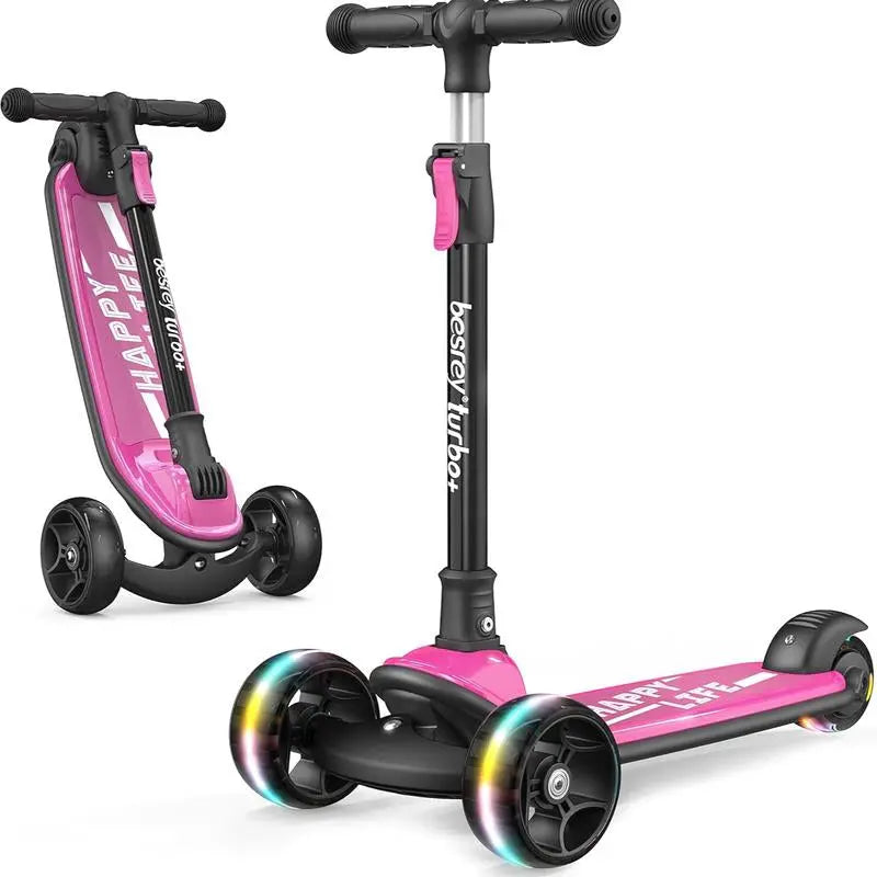 Besrey Scooter for Kid for 3-13 Years Old Adjustable Folding Kids Scooter with LED Lights Extra Wide Deck Suitable for Outdoor Toys Doona