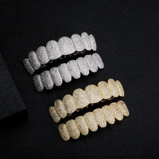 Big Shinning Bling Bling Iced Out Teeth Grillz Hip Hop Top & Bottom Grills Dental Mouth Punk Teeth Caps Cosplay Party upscaleclicks