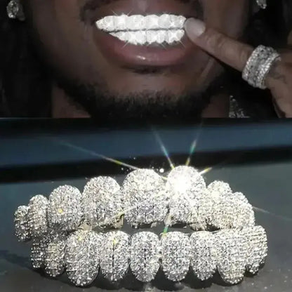 Big Shinning Bling Bling Iced Out Teeth Grillz Hip Hop Top & Bottom Grills Dental Mouth Punk Teeth Caps Cosplay Party upscaleclicks