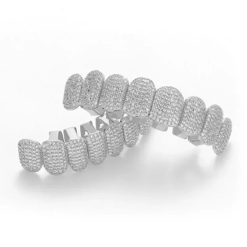 Big Shinning Bling Bling Iced Out Teeth Grillz Hip Hop Top & Bottom Grills Dental Mouth Punk Teeth Caps Cosplay Party upscaleclicks
