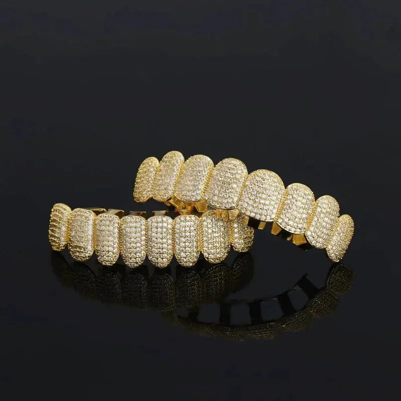 Big Shinning Bling Bling Iced Out Teeth Grillz Hip Hop Top & Bottom Grills Dental Mouth Punk Teeth Caps Cosplay Party upscaleclicks