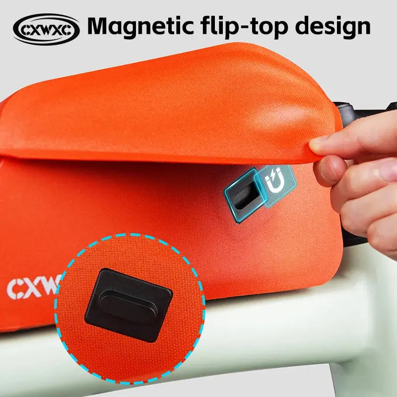 CXWXC Bike Top Tube Bag TPU Waterproof Cycling Front Bag Magnetic Lid Gravel Road Bike Top Frame Bag With Screws or Straps upscaleclicks