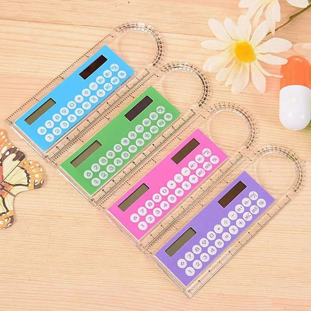 Calculator Mini School Supplies Solar Transparent Ruler with Magnifier Student School Supplies