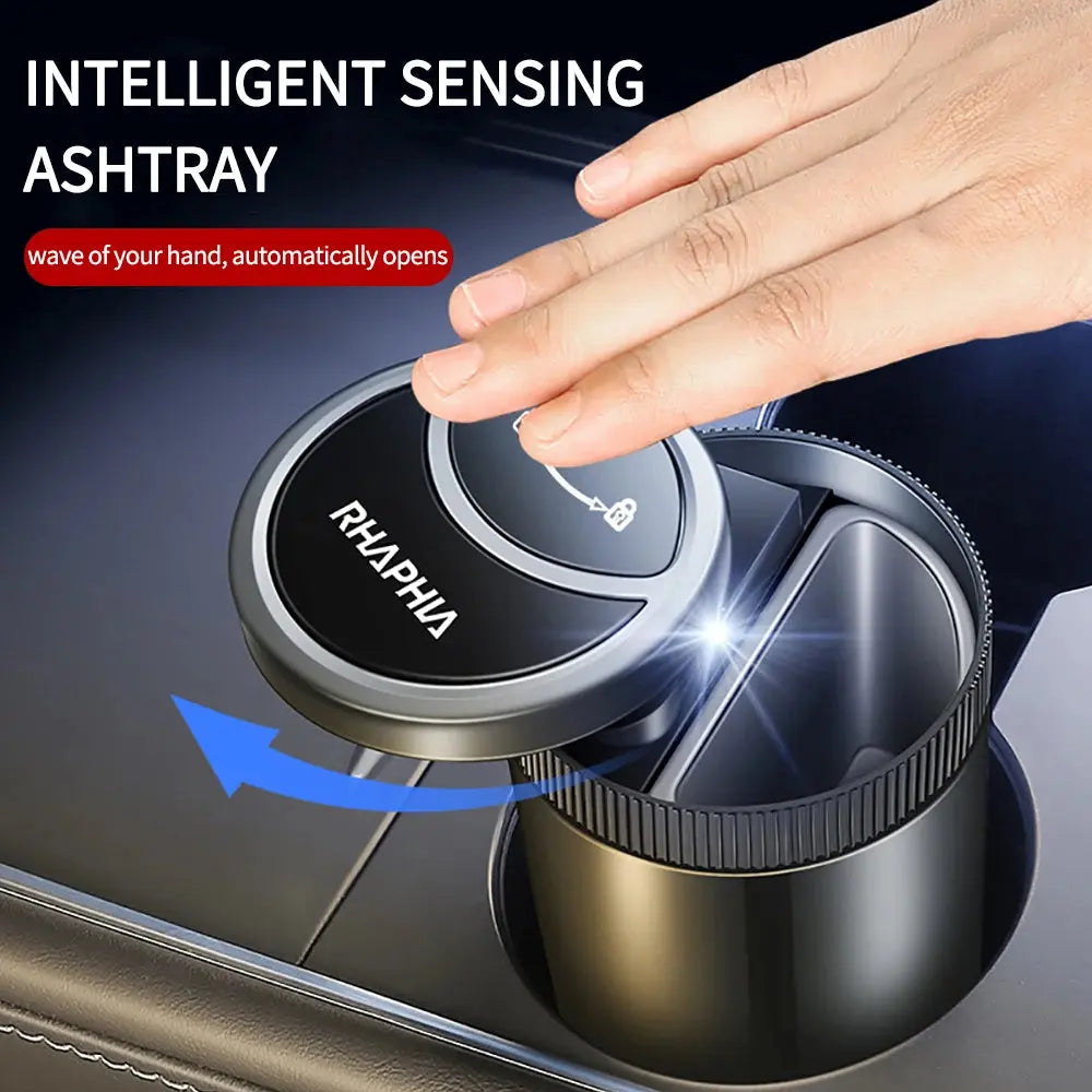Car Ashtray Intelligent Automatic Induction Switching Multi-function Car Ashtray with Cover LED Blue Light Portable Cenicero Cup upscaleclicks
