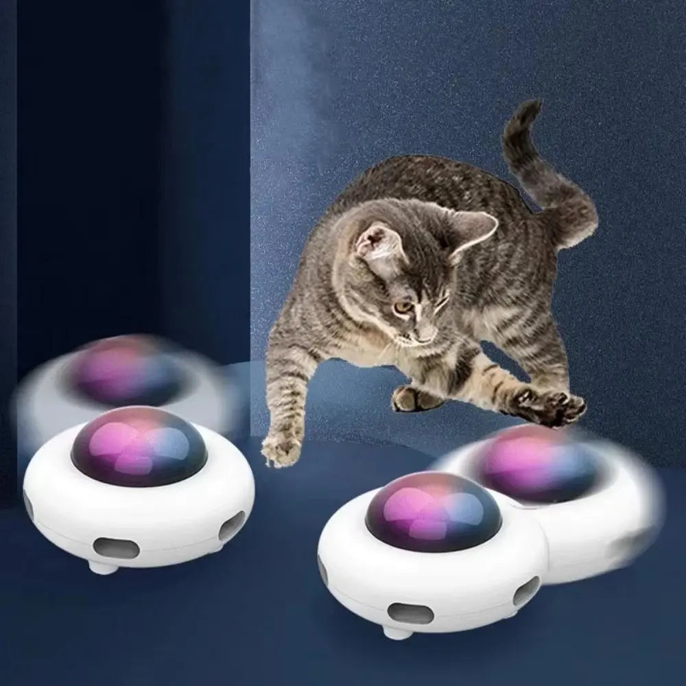 Cat Toy Smart Teaser UFO Pet Turntable Catching Training Toy USB Charging Cat Teaser Replaceable Feather Interactive Supplies
