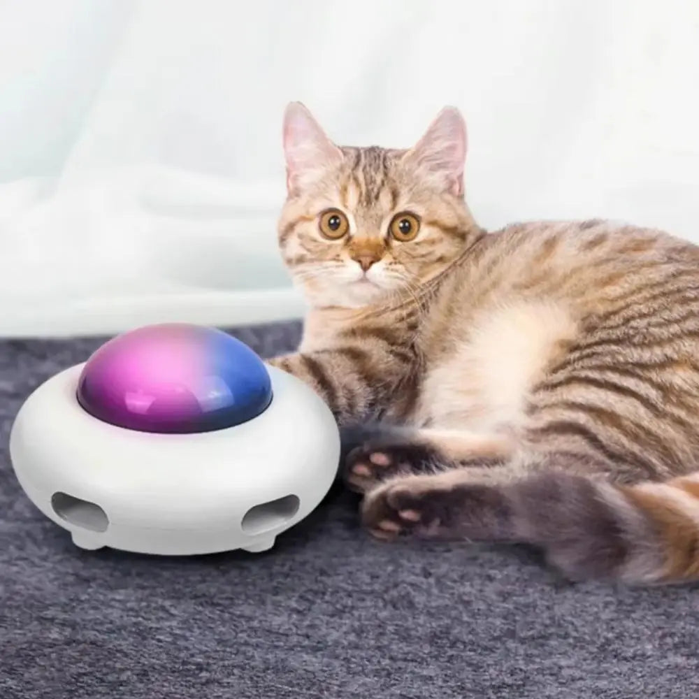 Cat Toy Smart Teaser UFO Pet Turntable Catching Training Toy USB Charging Cat Teaser Replaceable Feather Interactive Supplies