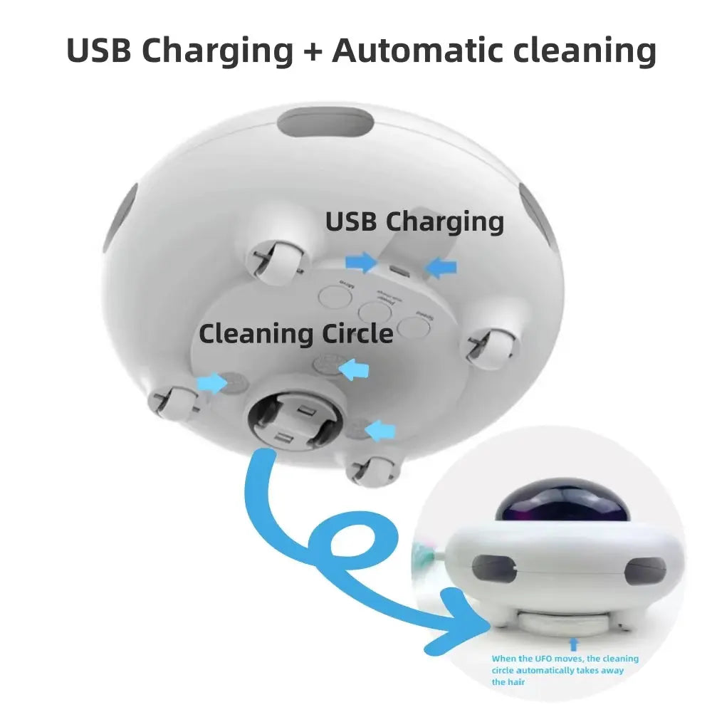 Cat Toy Smart Teaser UFO Pet Turntable Catching Training Toy USB Charging Cat Teaser Replaceable Feather Interactive Supplies