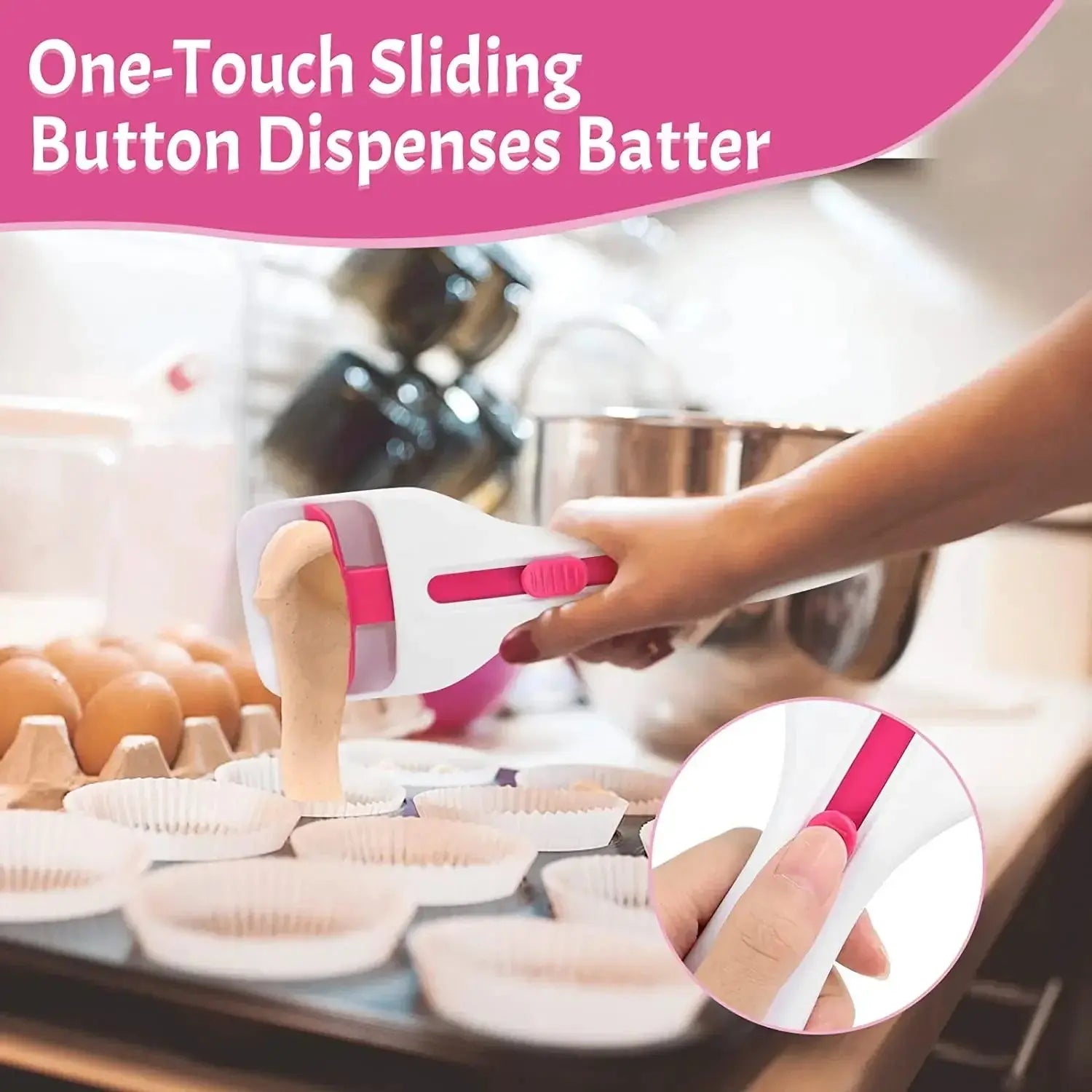Chocolate Cake Batter Distribution Scoop Can Push Labor-saving Cupcake Scoop Dispenser Home Baking Tools Kitchen Accessories upscaleclicks