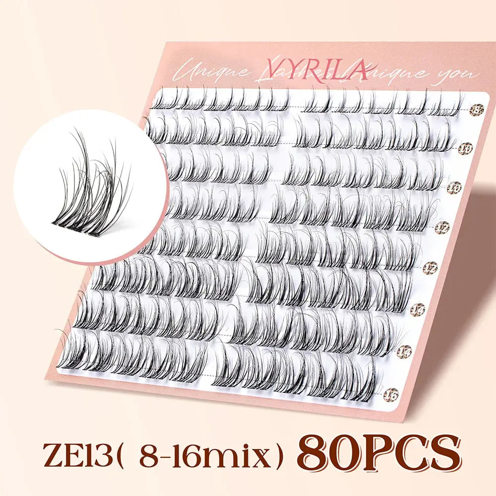 Cluster Lashes Fluffy Soft And Easy String 80pcs False Eyelashes  0.1mm Ultra-thin Band Natural Eyelash Extension Bundle Makeup upscaleclicks