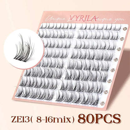 Cluster Lashes Fluffy Soft And Easy String 80pcs False Eyelashes  0.1mm Ultra-thin Band Natural Eyelash Extension Bundle Makeup upscaleclicks