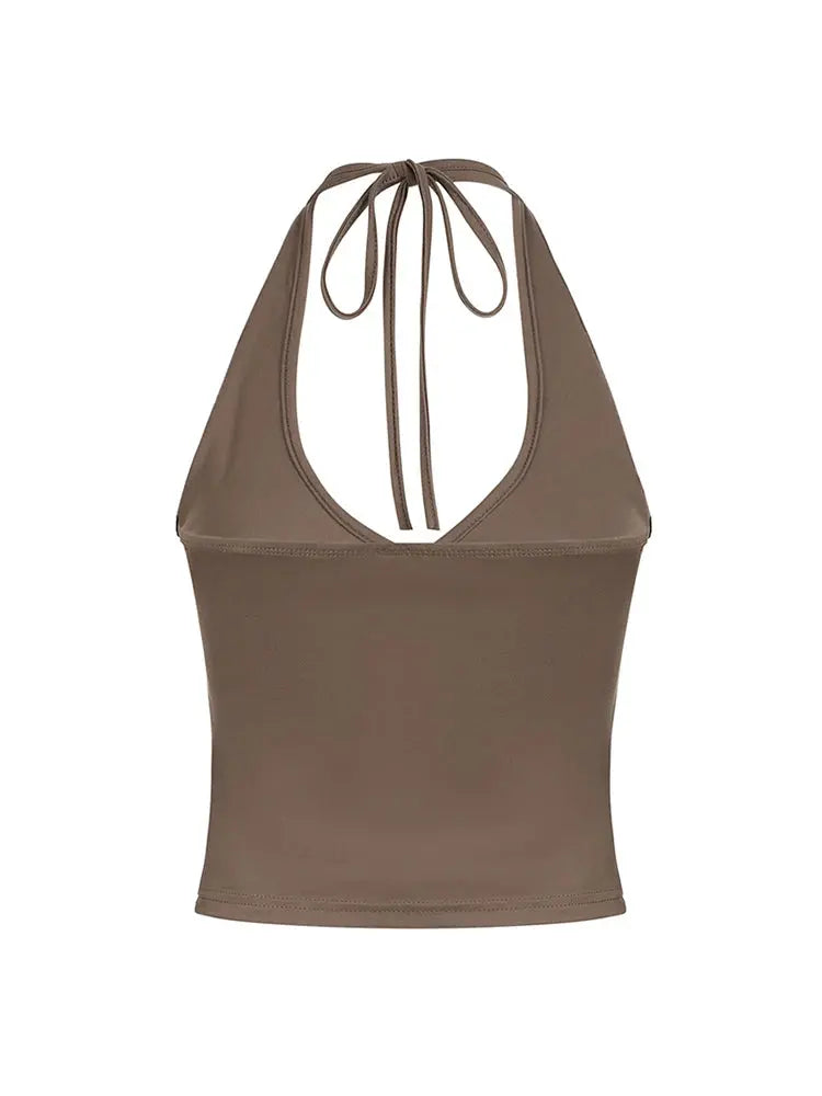Cross Tie Halter V Neck Crop Top Women Solid Basic Casual Slim Backless Sexy Tank Vest upscaleclicks