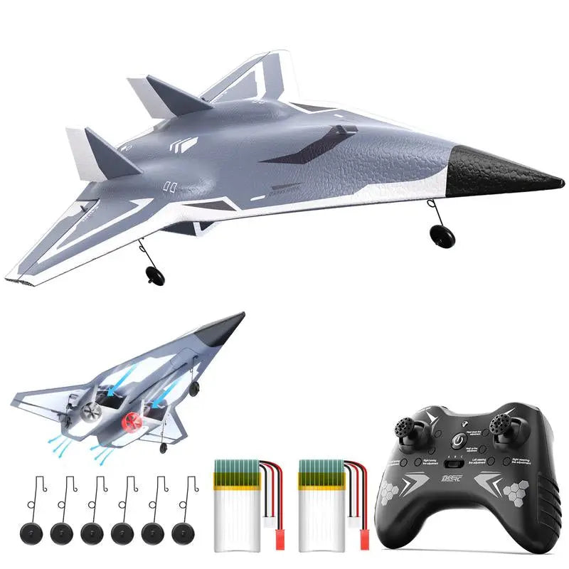 DEERC RC Plane SR72 Airplane with 4 CH Durable Remote Control, Twin Ducted Fans, 2 Brushed Motors, 3 Flight Modes, 2 Lipo Batteries, 2.4Ghz RTF Glider